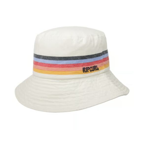 Rip Curl White Bucket Hat Retro Rainbow Stripe Surf Beach Sun Hat NEW - Picture 5 of 7